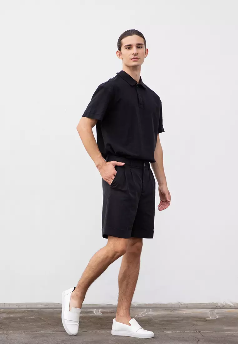 Black polo shirt and shorts hotsell