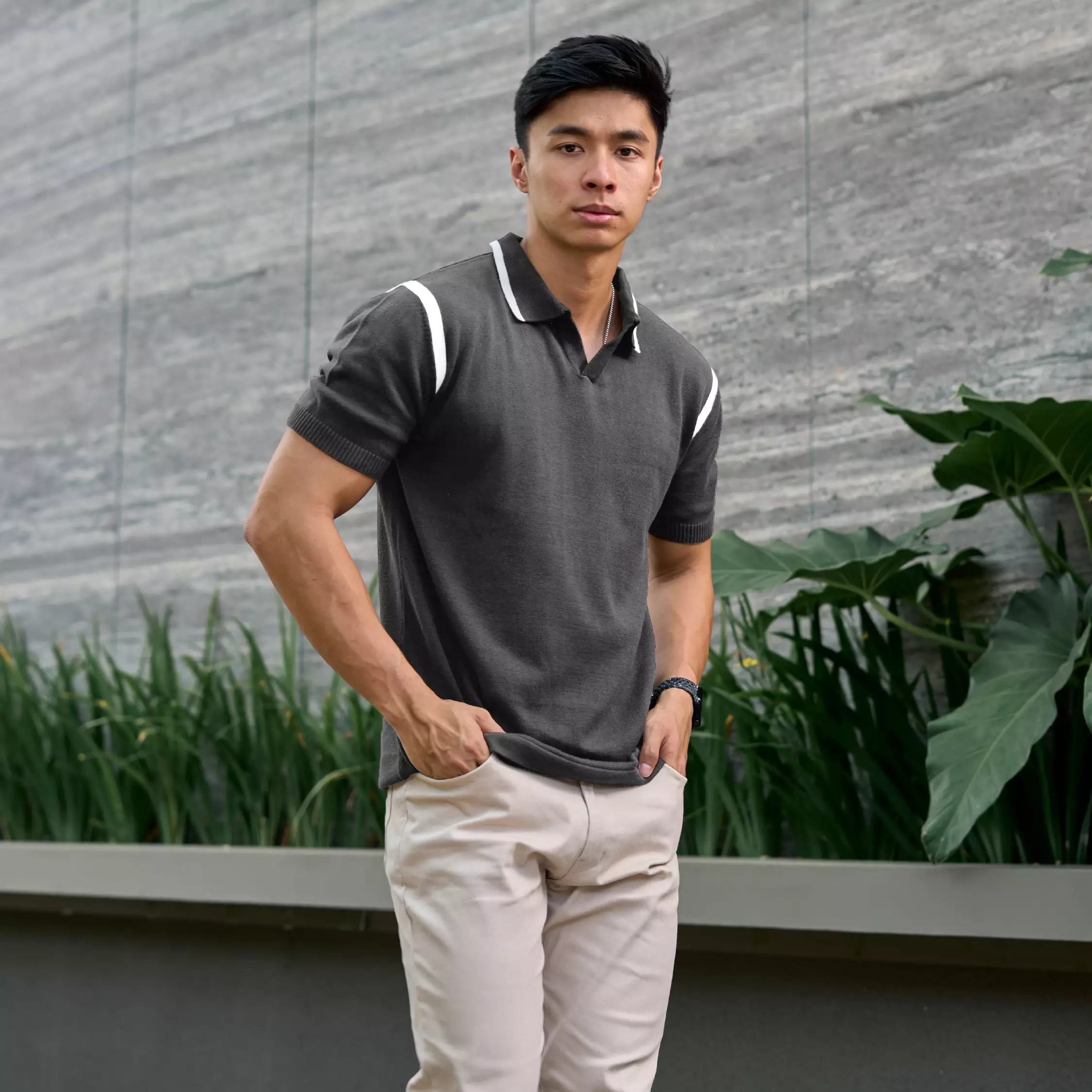 Kale BERLIN Dark Grey / Polo Shirt Pria / Atasan Kaos Polo Rajut Pria / Kaos Pria / Baju Kaos Pria