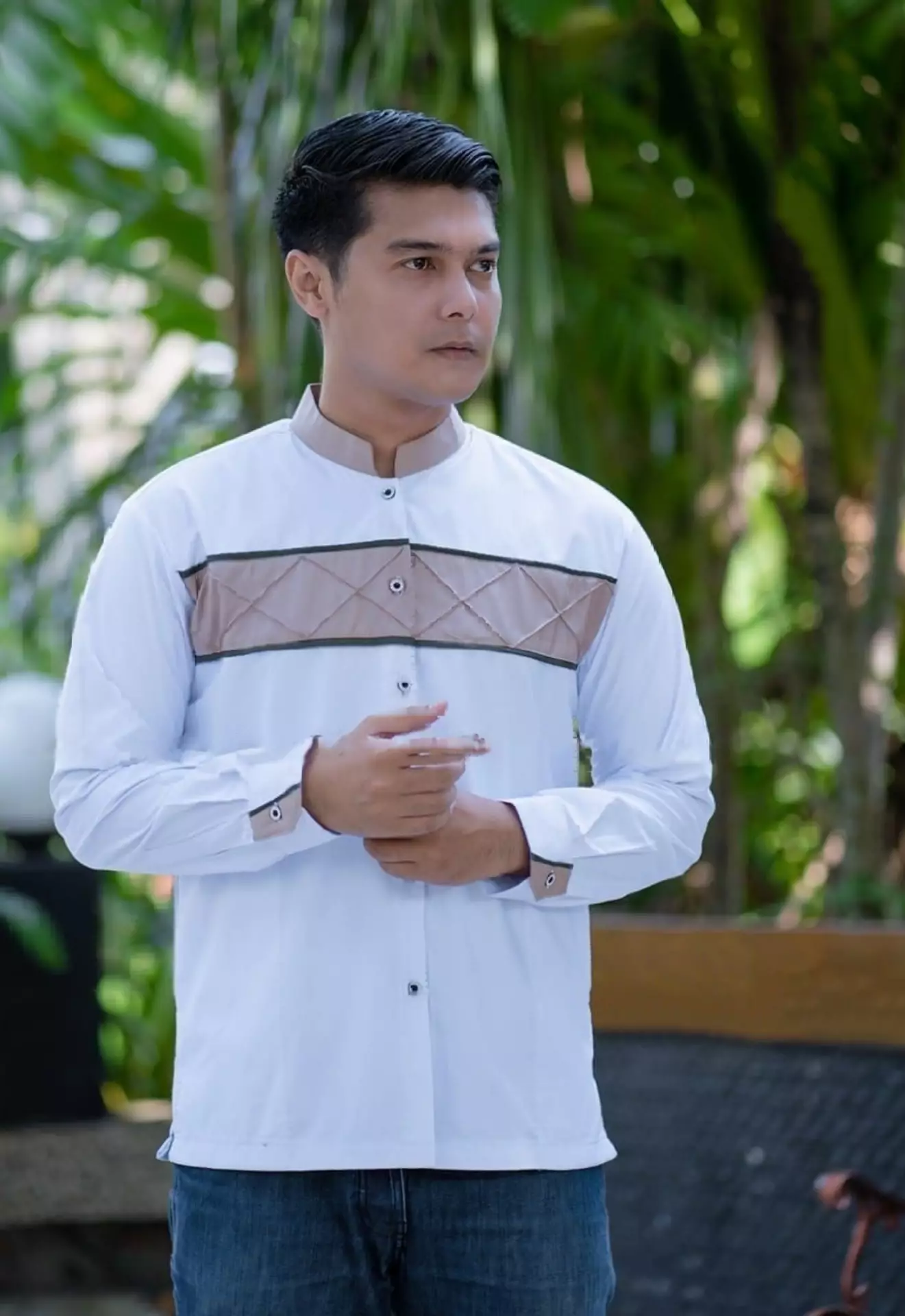 Haidar Putih List Coklat Koko Kombinasi Batik Exclusive Pria Casual Modern Lengan Panjang S.3