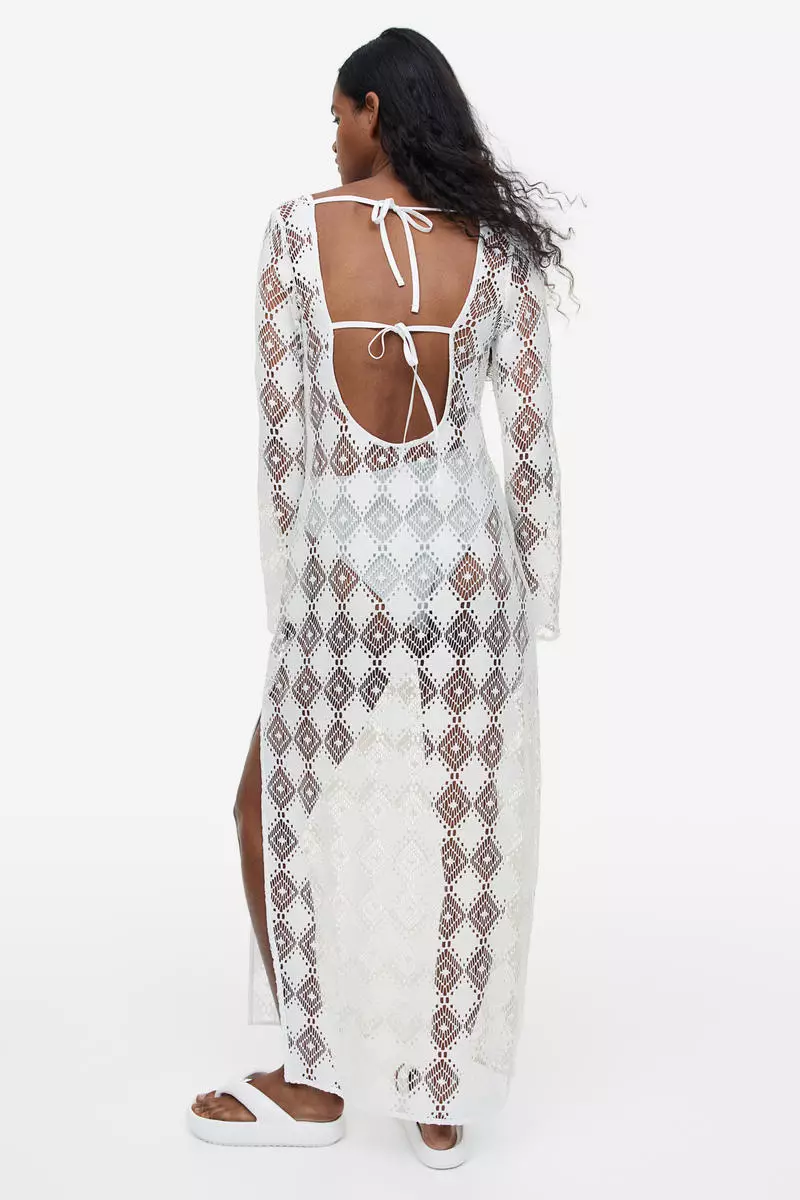 Open-backed crochet-look dress