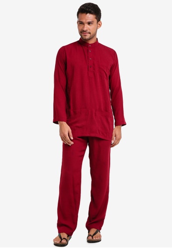 Lubna Red Baju Melayu Cekak Musang Baafgs_