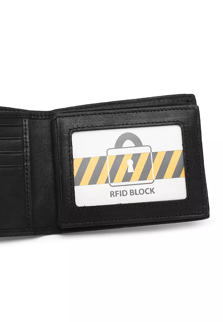 Leather RFID Bi-Fold Short Wallet (Dompet Pendek Kulit Asli RFID Pria) - Hitam