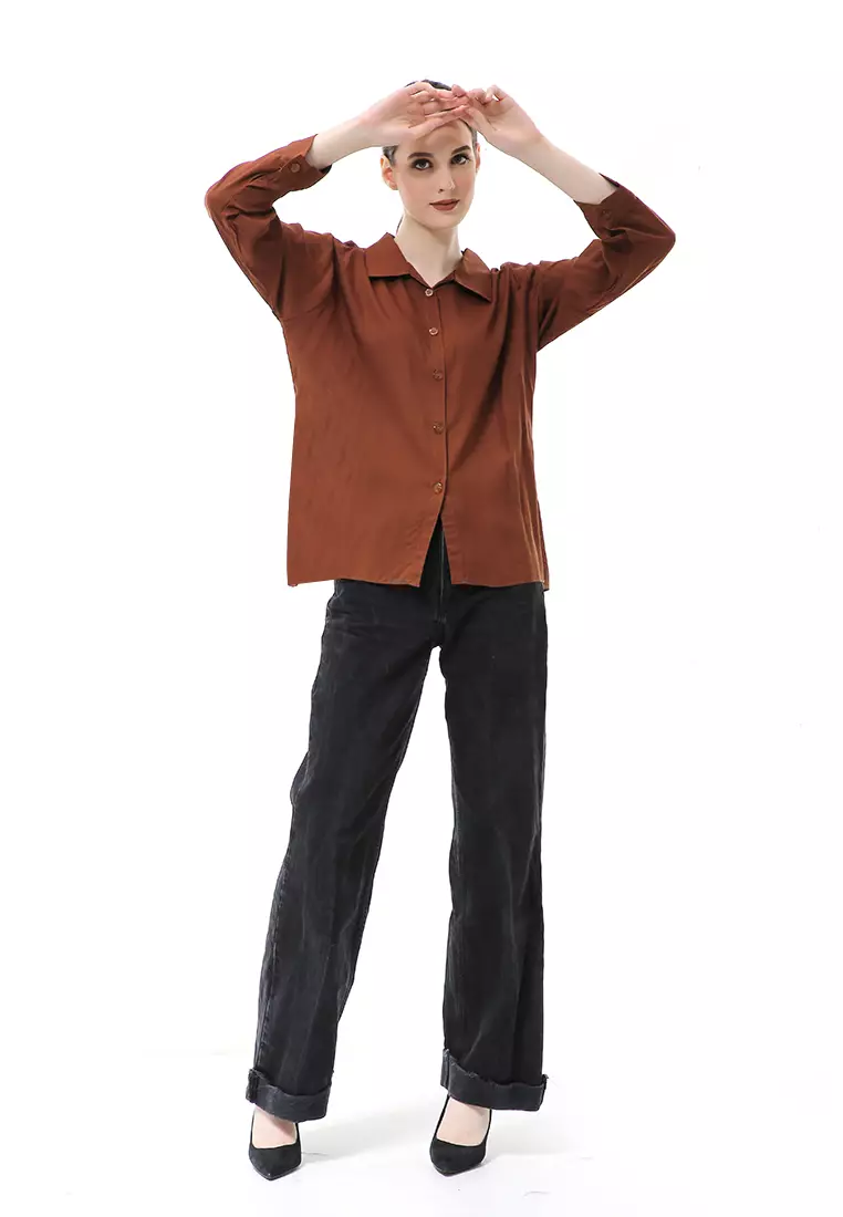 Ayudia Shirt Long Sleeve Atasan Wanita Premium Quality - Brown