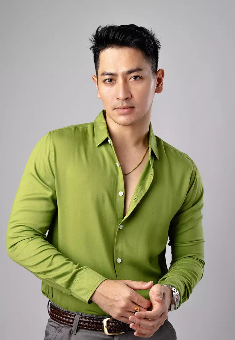 Viscose Olive Green Casual Shirt