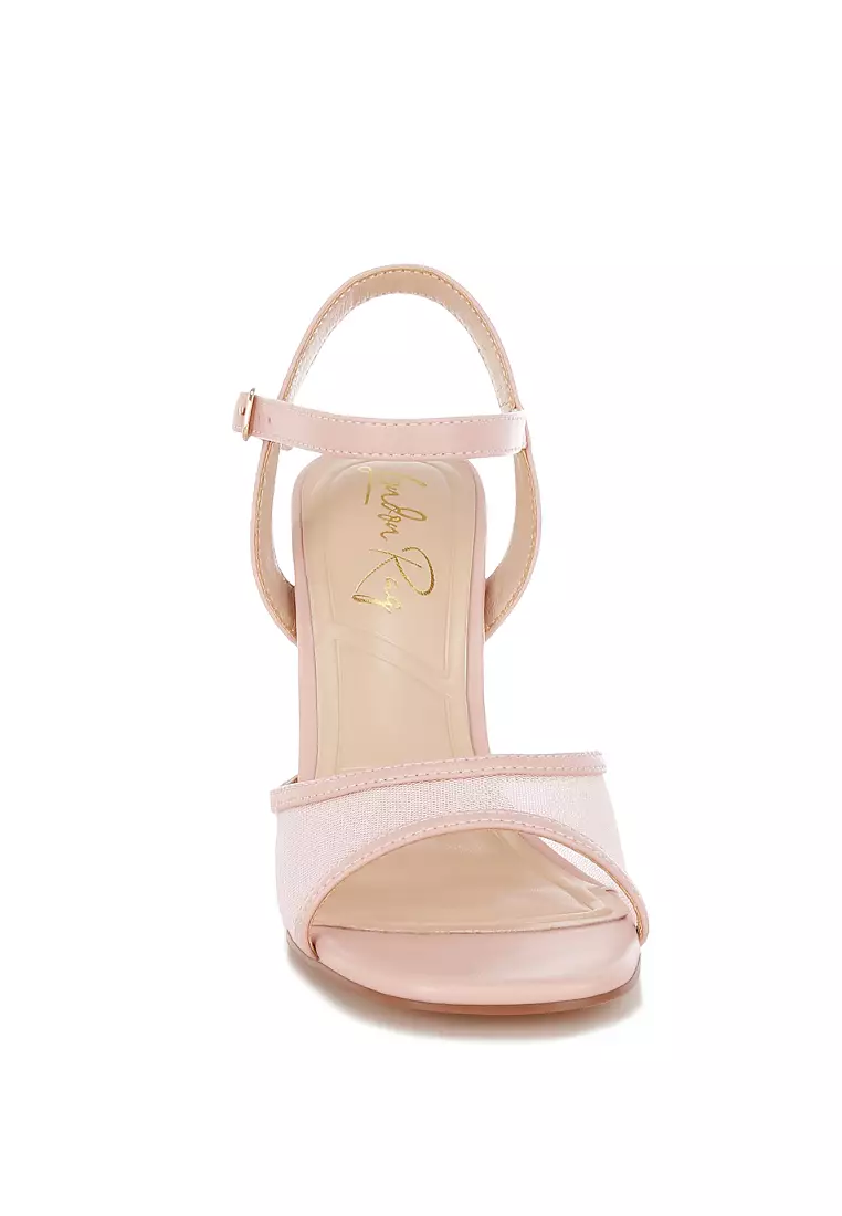 Sepatu hak stiletto ujung persegi warna merah muda