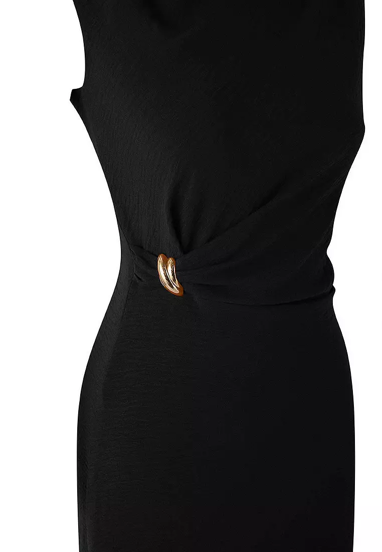 Accessory Detailed Midi Woven Dress