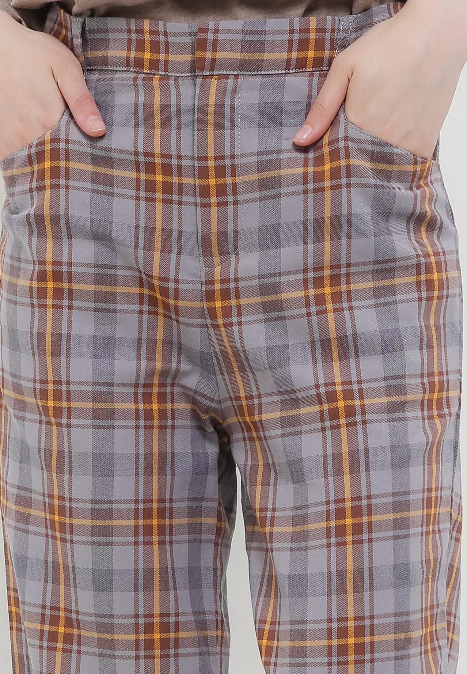 MFMW Calluna Celana panjang Abu Motif Kotak