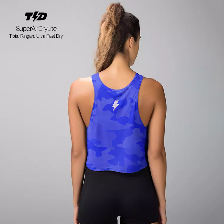 LSC63 Crop Tank Top Olahraga Camo SuperAirDry Lite Warna Biru Ocean Deep Blue