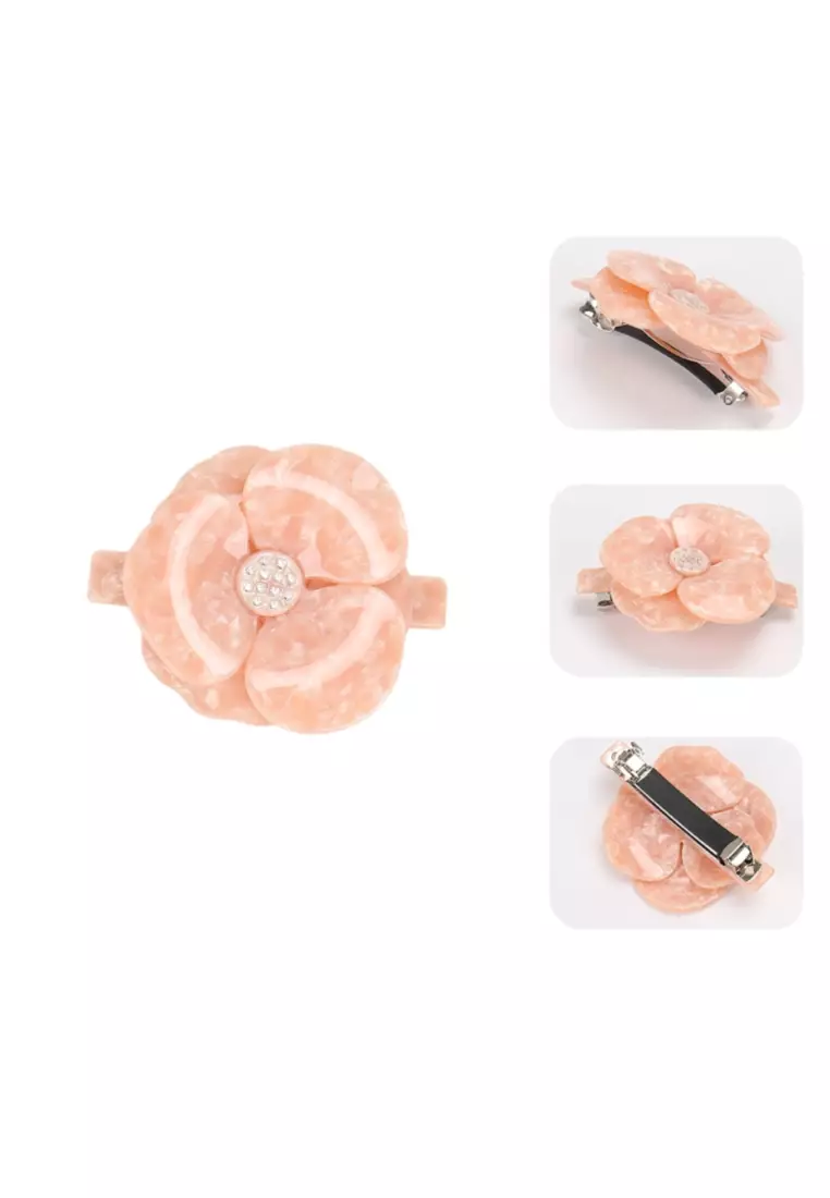 Fashion And Elegant Pink Pattern Flower Hair Slide With Cubic Zirconia - Elegant Hairpiece - Luxurious Look - Vibrant Color