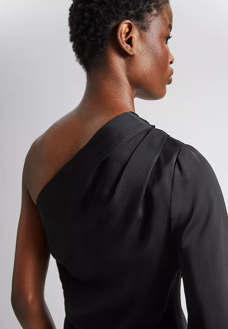 One-Shoulder Satin Midi Dress
