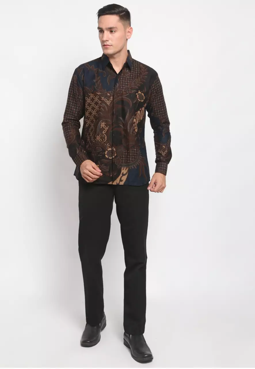 Kemeja Batik Pria Premium Slimfit Elegant Modern Lengan Panjang Kamajaya Navy