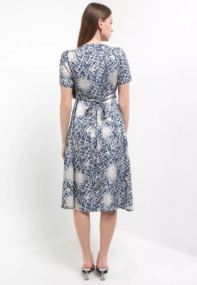 Dress Atasan Batik Wanita  Spesial Seruni Merona Collection Ayana Premium Stretch Silk Blue