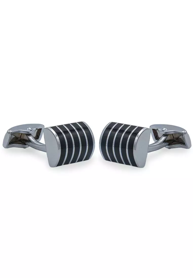 Caribe Chrome Black Ribbed Cufflink