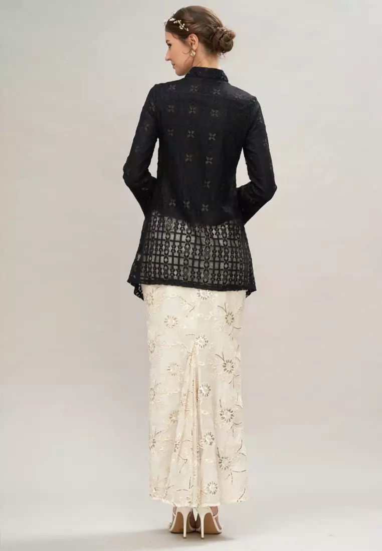 Black Checkered Lace Kebaya Top & Brokat Skirt