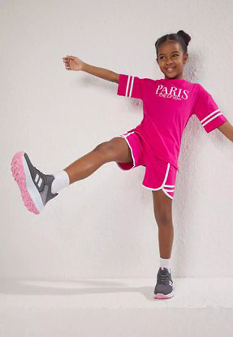 Gray Lace-Up Pink Light Sole Big/Small Girls' Kids Sneakers Takss25Sn00027