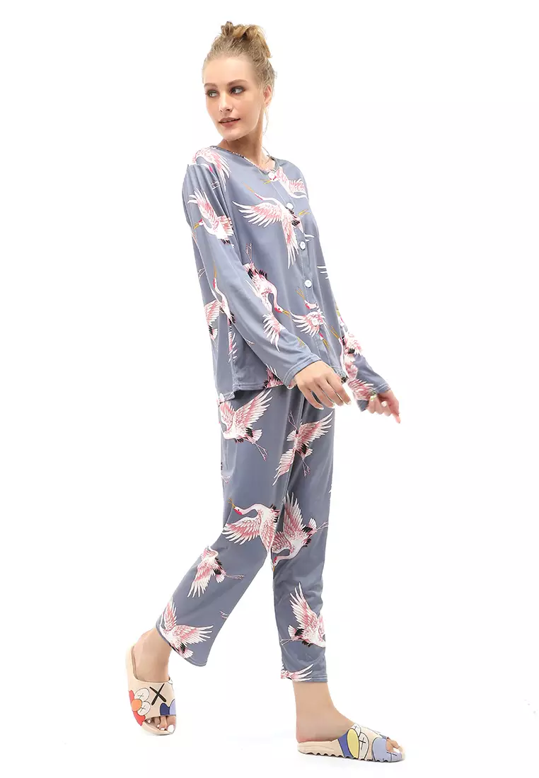 Vance Setelan Piyama Baju Tidur Wanita Lengan Panjang Bango Motive Material Cotton ORIGINAL - Dark Gray