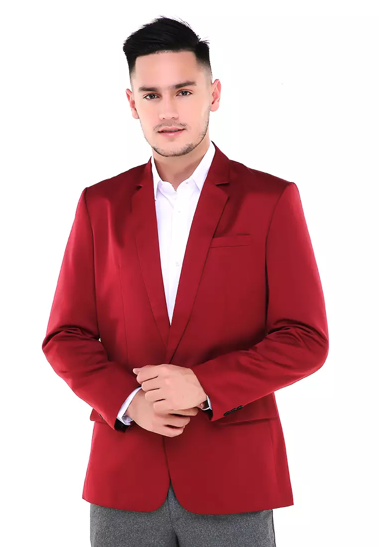 Woreq Jas Blazer Pria Premium Plain Formal Longsleeve Suit Material Polyester ORIGINAL - Red