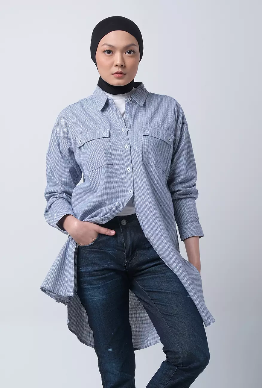 Kemeja Wanita Saverio Blue White