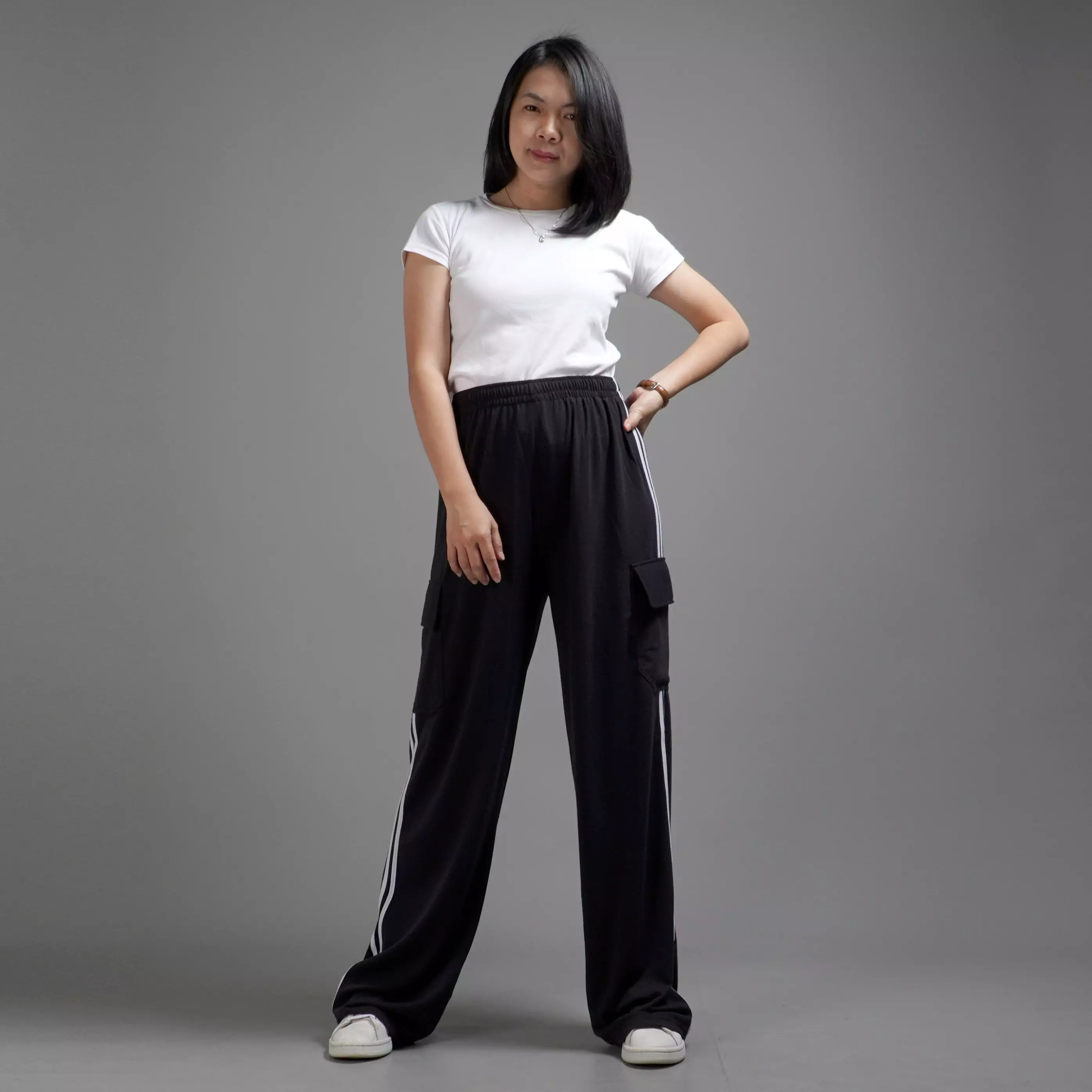 JOLIE Cargo Pants Wanita Celana Kargo Wanita Panjang - HITAM