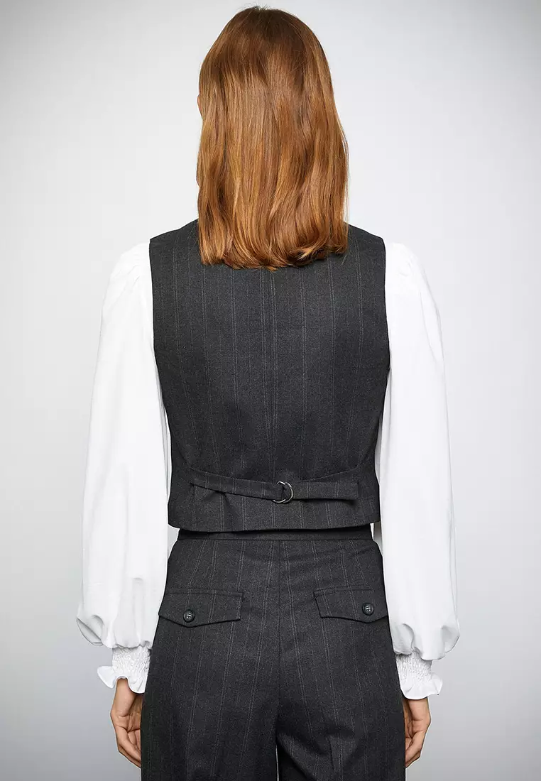 Striped U-Neck Crop Blazer Vest