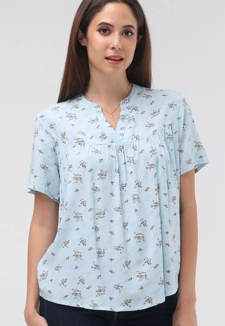 Woven Printed Rayon Short Sleeve Blouse