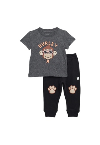 Hurley grey Hurley Boy Toddler's Little Monster Monkey Short Sleeves Tee & Jogger Set (2 - 4 Years) - Charcoal Heather 4CA75KA4EE6893GS_1