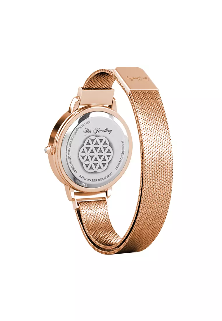 Her Jewellery Stylish Crystal Shell Dial Watch (Rose Gold, White) - Luxury Crystal Embellishments plated with 18K Gold