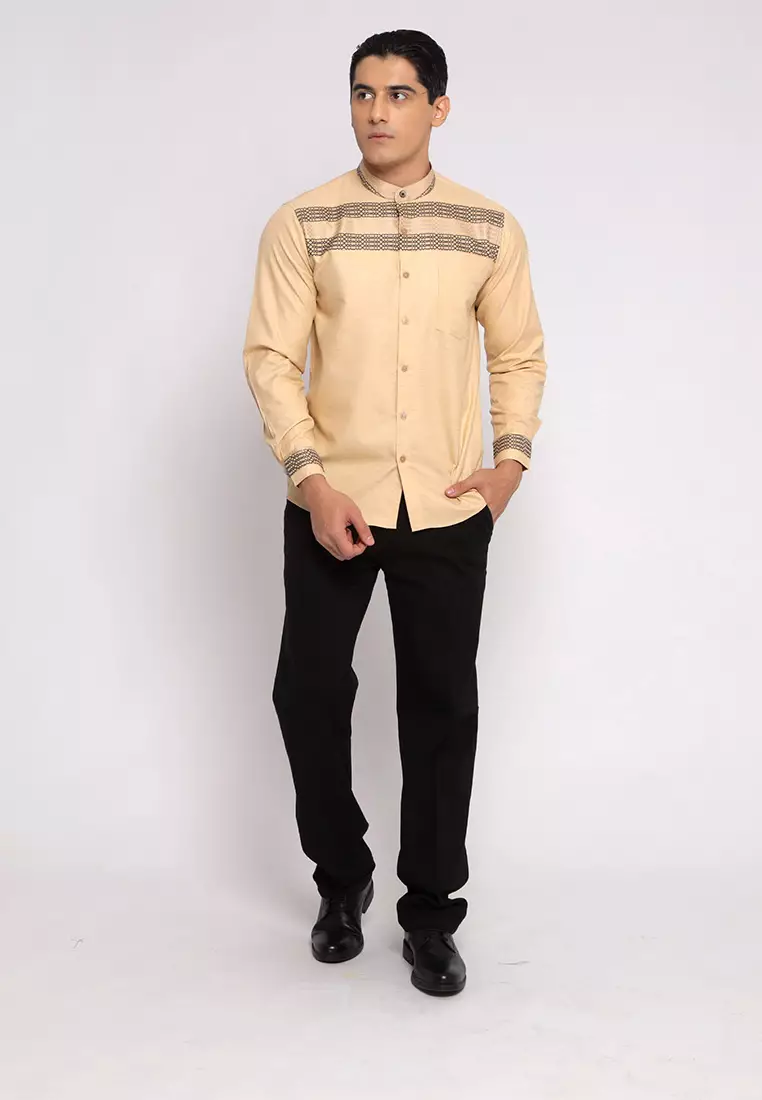 Casella Baju Koko Pria Lengan Panjang Horizontal Design | Koko Lengan Panjang Hadid 9905 Hazelnut