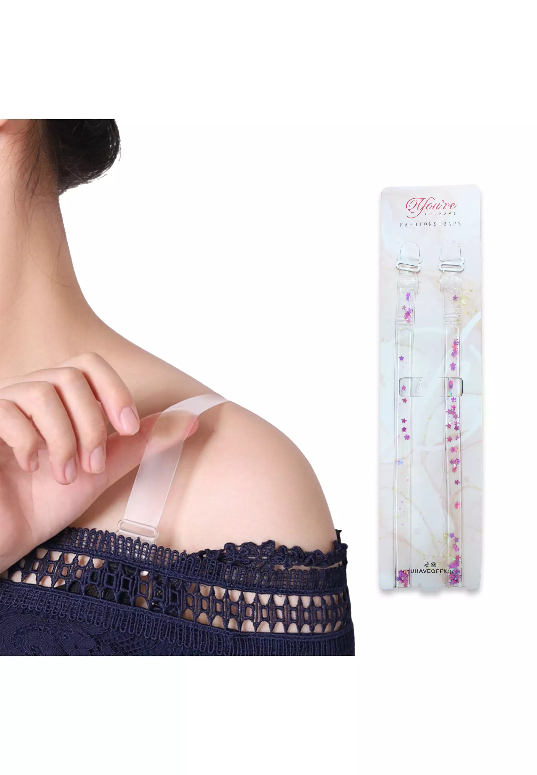 You've ( YouHave ) Tali Bra Tali Bra Tarnsparan Manik-Manik Gliter Bintang Tali Tarnsparan BH Bra Strap Bra 000014