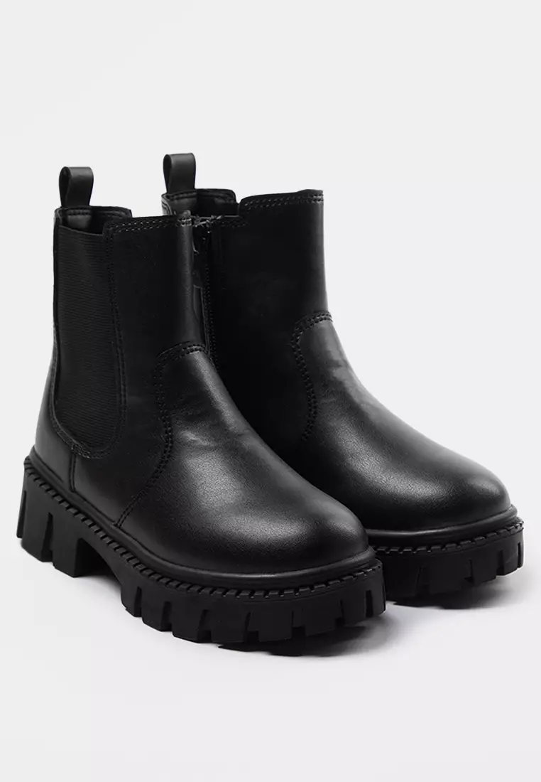 Black Elastic Big Girls Chealsea Kids Boots Takaw25Bo00039
