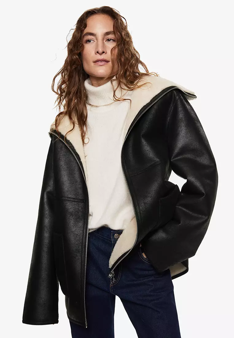 Mango faux fur lining biker jacket Clearance