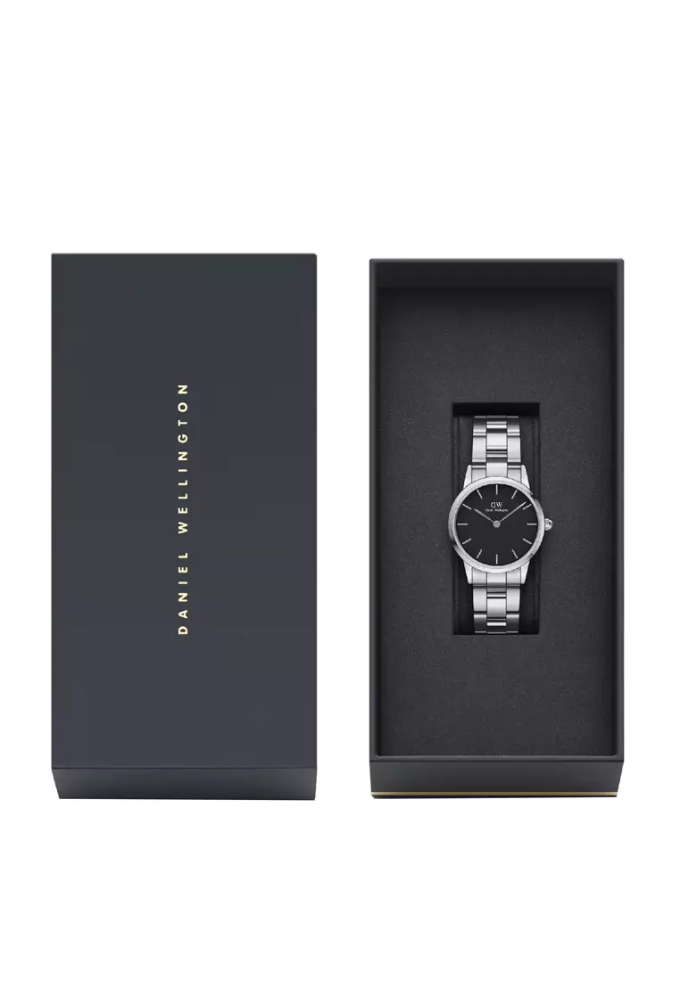 Daniel Wellington Iconic Link Black Dial Rose Gold Steel Strap Watch for Women - DW00100210