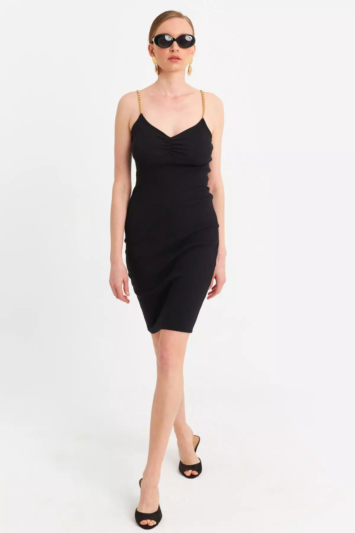 V-Neck Chain Strap Mini Dress