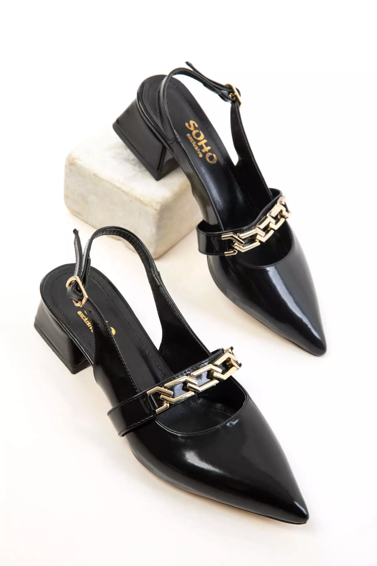 Black Patent Leather Women's Classic Heeled Shoes 20672