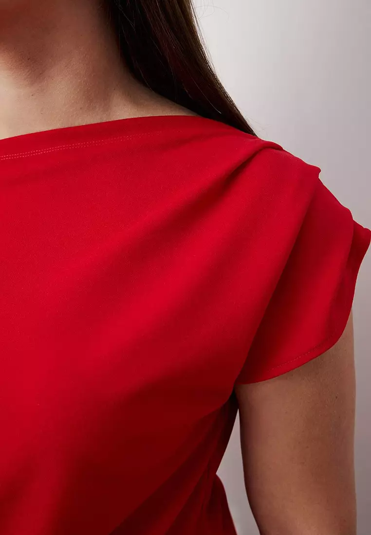 Red Crepe Knitted Plus Size Blouse