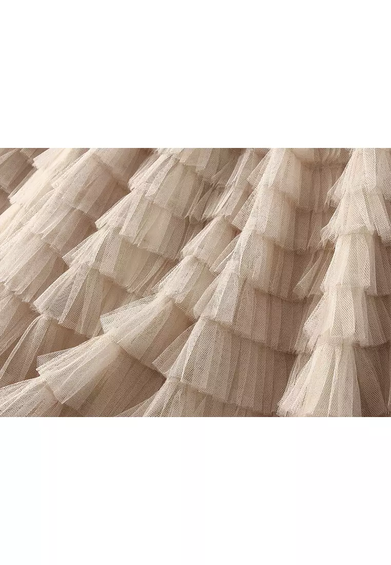 Spring/Summer Pleated Mesh Tiered Skirt AF2210