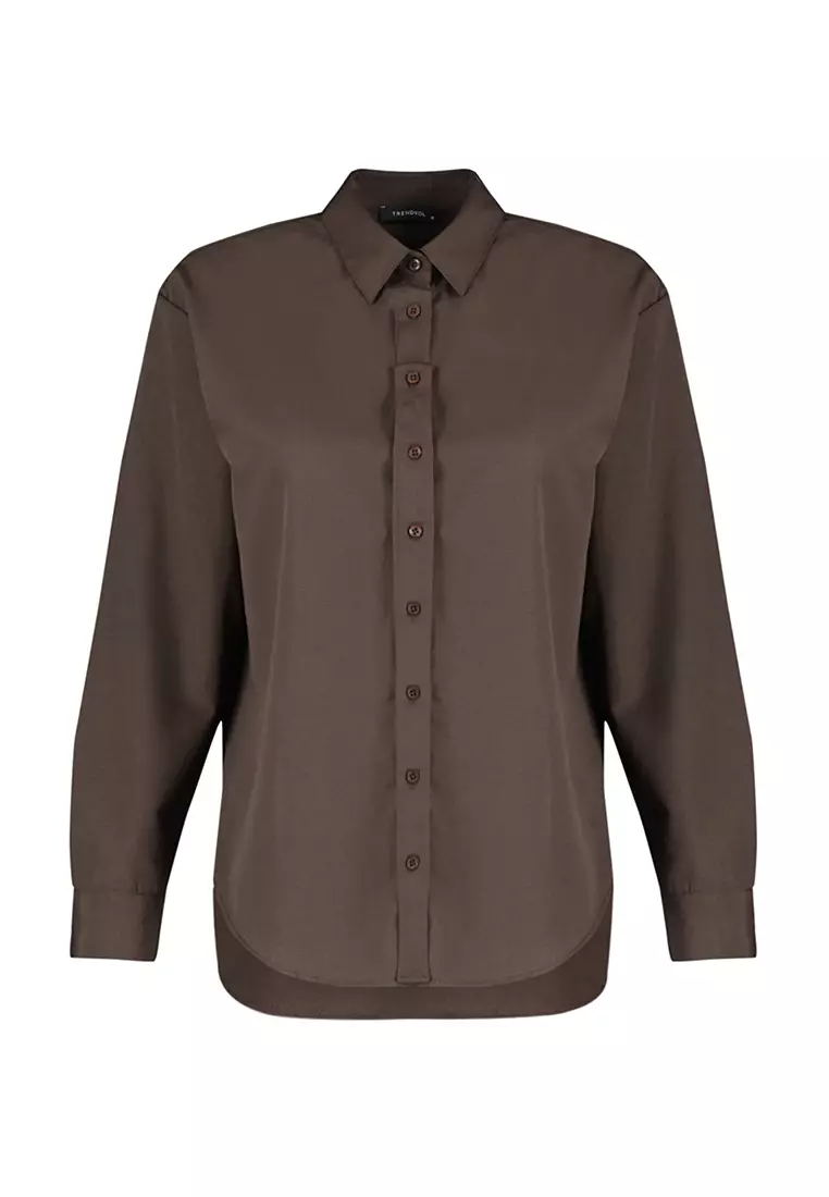 Buy Trendyol Relaxed Long Sleeve Shirt in Dark Brown 2024 Online