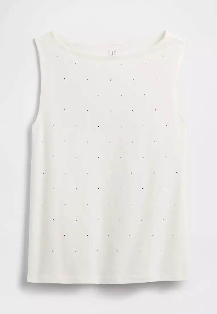 Sleeveless Boat Neck Velour Tank Top