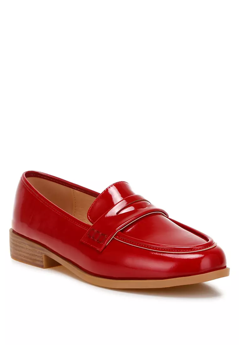 Penny Strap Detail Loafers in Red