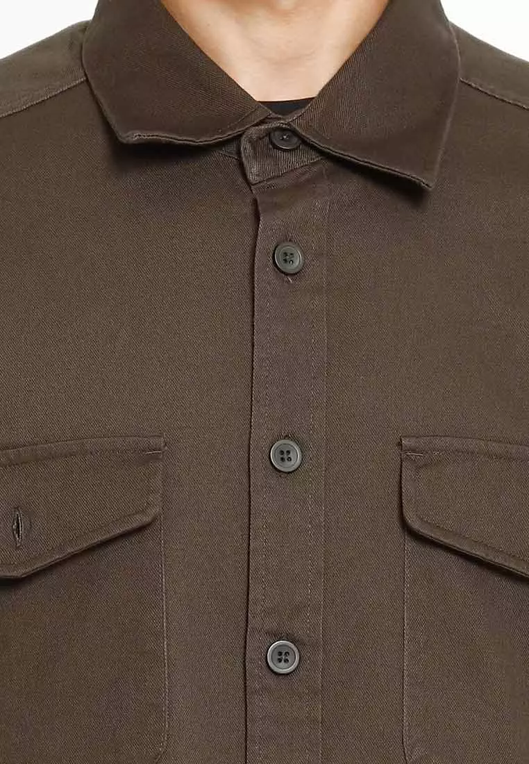 Forest 100% Cotton Twill Long Sleeve Outer Wear Shirts  Men Shirts - 30403-48Olive