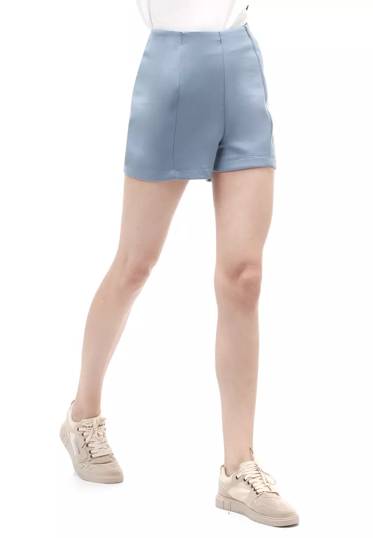 Short Pants Bawahan Wanita Motif Solid Design Casual Premium Quality - Blue
