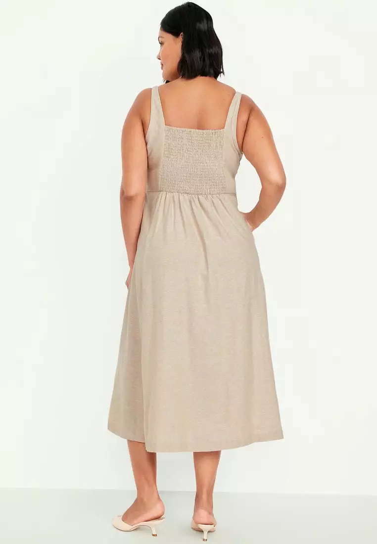 Fit & Flare Linen-Blend Midi Dress