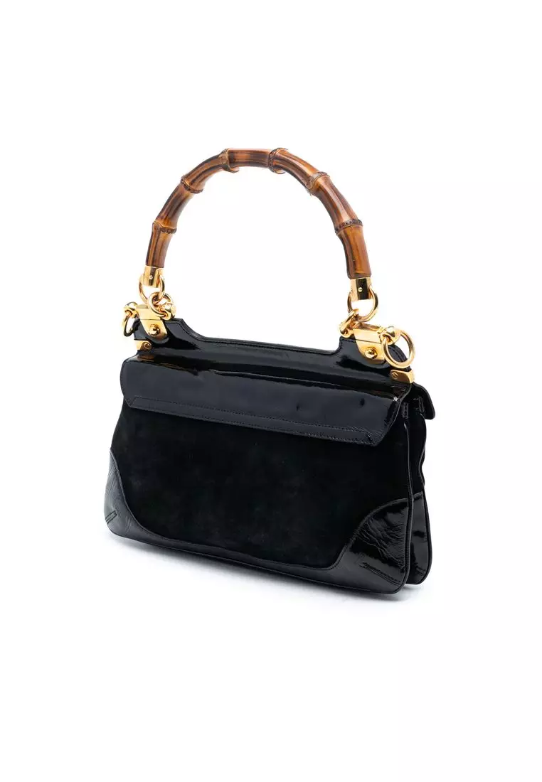 Pre-Loved Gucci Suede And Patent Peggy Bamboo Top Handle Bag