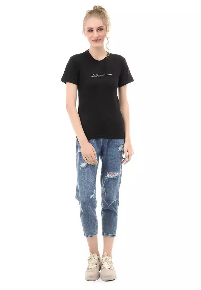 Genevie Kaos Kasual Wanita Why Didn't You Tell Anyone Material Cotton Combed ORIGINAL - Black