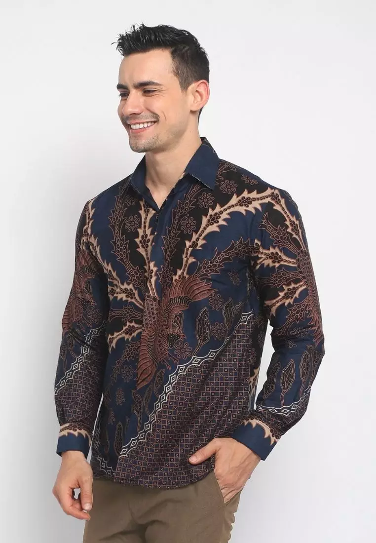 Navy Resi Abyasa Kemeja Batik Pria Premium Slimfit Modern Lengan Panjang