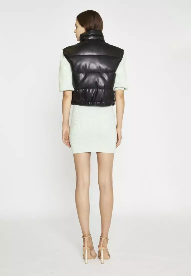 黑色 Pu 羽絨馬甲