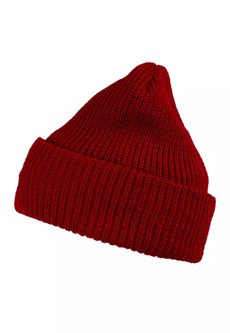 Waffle Cuff Embroidered Beanie In Burgundy