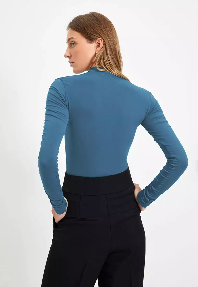 Mock Neck Ruched Bodysuit