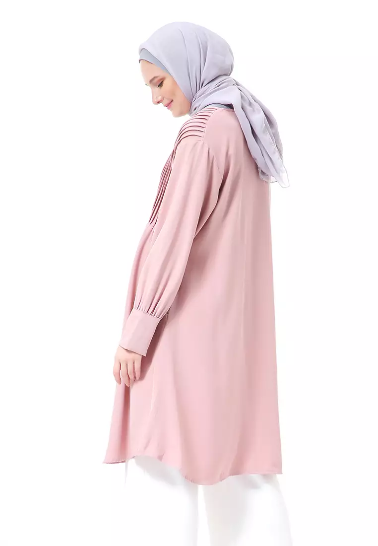 Xaula Tunik Polos Muslimah Atasan Wanita Lengan Panjang Premium High Quality - Dusty Pink