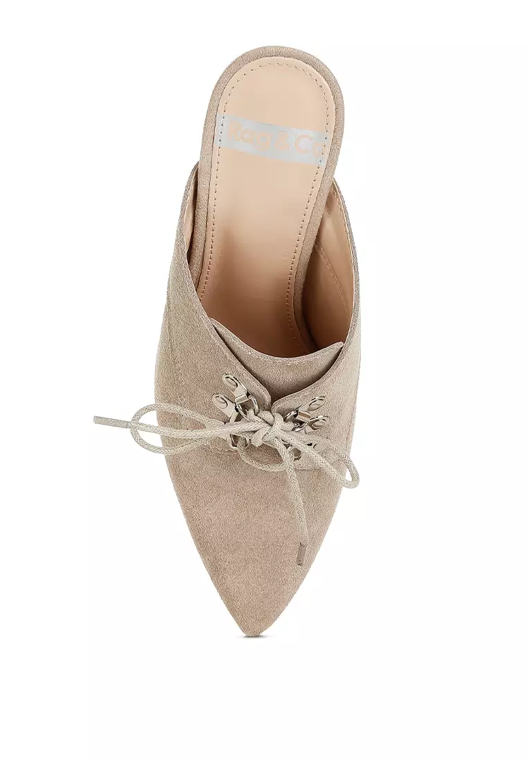 Suede Stiletto Mules In Beige